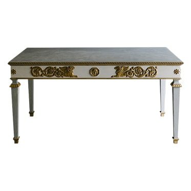 REF : CO23 GRIFFONS TABLE CONSOLE, BLUE GREY, WHITE AND GOLD