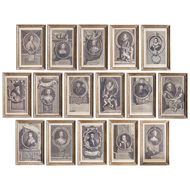 REF : G2 COLLECTION OF 16 FRAMED KINGS AND QUEENS, GILDED FRAME