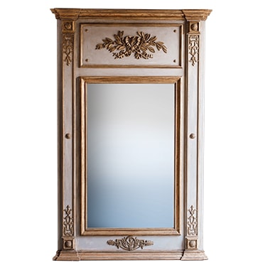 REF : M26 LARGE MIRROR LOUIS XVI WITH RUBAN AND FOLIAGE GREY AND GOLD