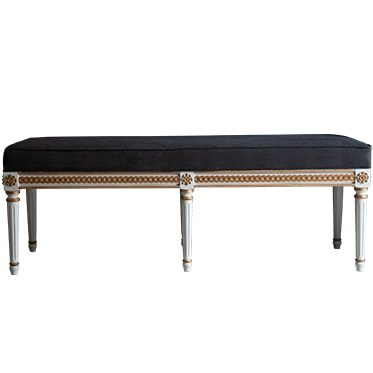 REF : TAB 5 LOUIS XVI 6 FEET BENCH, WHITE AND GOLD , GRAY FABRIC